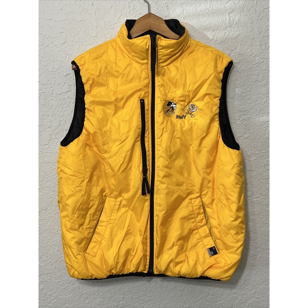 Disney Sports Port Authority Staff Yellow‎ Puffer Vest Mickey Donald Size L